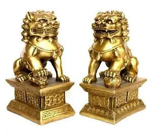 Kineska Stara par tibetanski mesing kipova foo dogs/Lions nakit od mesinga tvorničke utičnice 11 cm