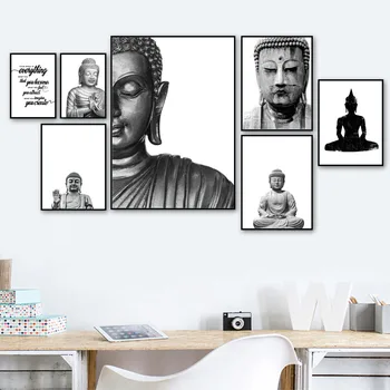 Kip je Buddha Shakyamuni Zid Umjetnost Platnu Crno Bijele Plakate na Скандинавскую Temu I Grafike Zidne Slike Za Dekor Zidova soba