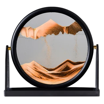 Kreće Pijesak Umjetnička Slika Led Okrugli Stakleni 3D Deep Pjeskovita Krajolik U Pokretu Prikaz Tekuća Živi Pijesak Pješčani Sat Okvir Home Dekor Poklon