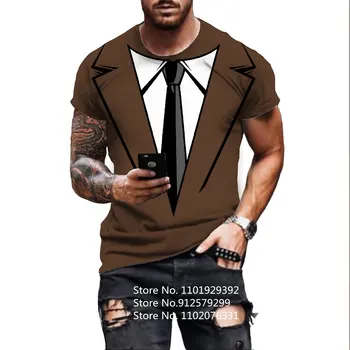 Lažni Odijelo Muška Ženska t-Shirt Lažni Dva Dijela Svakodnevne 3D Zabave Cosplay Poslovne Košulje Kratkih Rukava Muška Odjeća