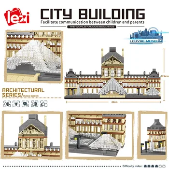 Lezi 8040 Svjetska Arhitektura Mikro Mini Blokovi Pariški Louvre 3D Modela DIY Dijamant Cigle Igračke za Djecu Pokloni