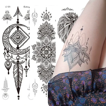 Mandala, Cvijet Tetovaže Naljepnice Crni Klasicni Privremene Vodootporan Trajanju Strane Naslona Gumba Na Tijelu Stopala, Ključne Kosti Tattoo Naljepnice