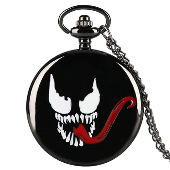 MARVEL Venom Klasicni Dug Jezik za Dizajn Privjesak Džepni Sat Stripove, Anime Crna Steampunk Ogrlica Privjesak Cosplay Pokloni za Fanove