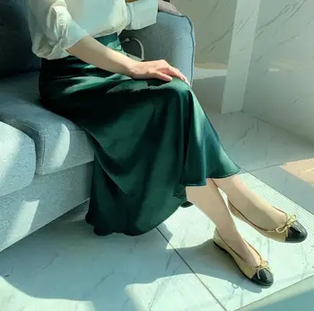 Maxdutti faldas mujer moda 2021, uredski ženske cipele u engleskom stilu, jednostavne ravnici satin elegantne suknje, ženska ljetna suknja midi, ženska duga