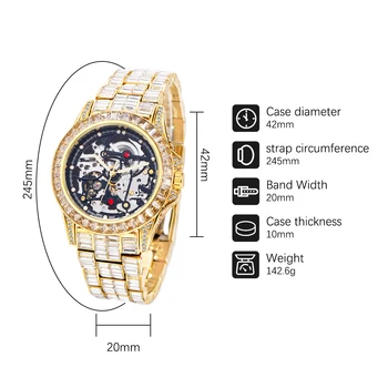 MISSFOX Satovi Za Muškarce Luksuzni Mehanički Dijamant Gospodo Reloj Od Nehrđajućeg Čelika Japan Move Šuplje Muške Vodootporne Automatski Ručni Sat