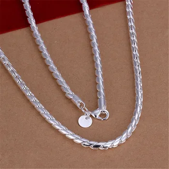 Moderan klasični 925 Sterling Silver 4 MM Upletena užad lanca Narukvice ogrlice lanci i Komplet Nakita za Žene osoba Večernje vjenčanje Pokloni