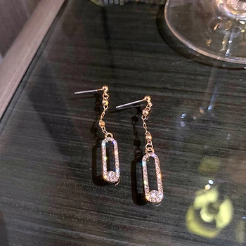 Modni 14 Do Danas Zlato Geometrijski Crystal Viseće Naušnice za za Žene Korejski Modni Nakit S925 Silver Needle Sjajna Cirkon Ins Lider Prodaje