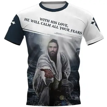 Muška Majica Jesus s 3D Ispis, kratki Rukav, Top s Okruglog Izreza, Velika Slobodna Odjeća, Casual majica Za Muškarce, Moda majica