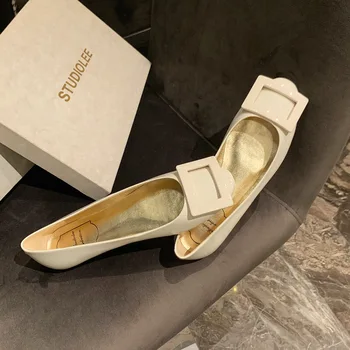 Najbolji ženski Fina Mala Kožna obuća, Jesenski francuski Temperamentni univerzalne ženske cipele na mekani potplat, Casual cipele s trga insignia