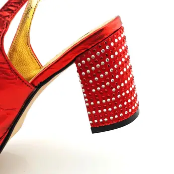 Novi dolazak u nigerijskom stilu, talijanski dizajn, Kvalitetni Ženske cipele Crvene Boje za stranke i komplet Torbi, ukrašen Uskim Trakom