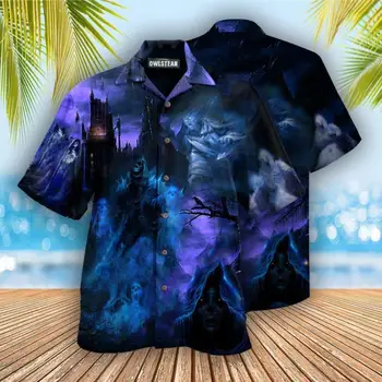 Novi Havajske Košulje Ljubičasta Duh i Dvorac Halloween Kratkih Rukava Svakodnevne Ljetne Majice Svečana Odjeća Plus Size