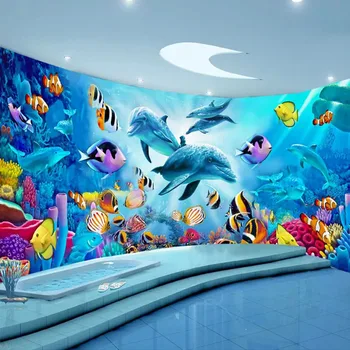 Običaj Samoljepljive Zidne Tapete Za Kupaonicu 3D Oceanu Svijet Dupina Akvarij Tema Svemirski Naljepnica Na Zidu PVC Vodootporne Tapete