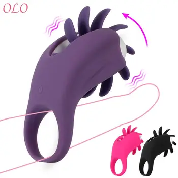 OLO Петушиное prsten Rotacija Oralni Vibrator, Prsten Za Penis G-spot Masaža Vagine Klitoris Stimulira Lizanje Jezika