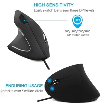 Optički Žičani USB Miš je Ergonomski Vertikalni Miš 1600 dpi Zglob Zdrava Lijeva Ruka 6 Tipki Miša Office Gamer Mause Za PC Laptop