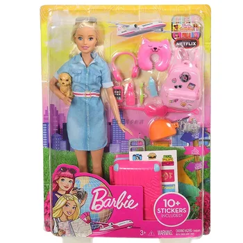 Originalni Barbie FWV25 Pop Putovanja sa Štene Kofer Igre Skup Igračke za Djevojčice Toksin sa Zabave Priborom Nekoliko Naljepnica Darove Za Djevojčice