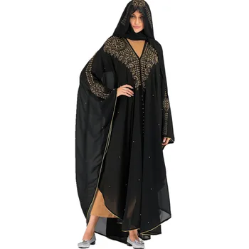 Otvorena абайя zlatni plašt izvlačenja Prozračna muslimanska абайя ženska puna dužina molitvenog kimono s kapuljačom islamski kardigan haljine F1539