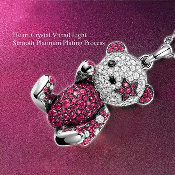 Pink Medvjed Crystal Ogrlica Životinja Privjesak Ženska Moda Slatka Pribor Djevojka Par Privjesak Jubilej Poklon