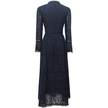 Plus Size Čipkan Haljina Retro Elegantan Stil Veliki Veličina Izdanje Plave Haljine Šuplje i Gola 5XL Dužina Suptilna Ženske haljine 16206