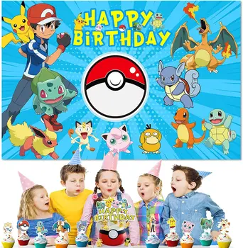 Pokemon ukras za party u čast rođenja Pikachu banner na dan rođenja rotirajući tkanina pozadina za rođendan tkanina večernje uređenje rekvizite za fotografiju pucati