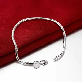 Posebna ponuda moda 925 Žigom Srebrnu boju Narukvica za žene 3 mm zmija lanac od kosti nakit za Vjenčanje college Božićni pokloni