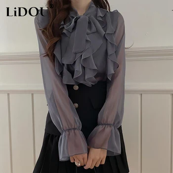 Proljeće-Jesen Elegantan Moderan Košulja s dugim Rukavima i Nabora U Korejskom Stilu, Ženska Slobodna Svakodnevni Univerzalni Bluza, Ženska Odjeća
