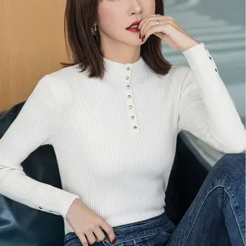 Pulover s visokim воротом, ženski jesensko-zimski džemper 2021 s dugim rukavima u korejskom stilu, tanak interni bazni pulover