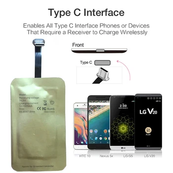 Qi 5 W, Bežično Punjenje Prijemnik Za Type C Micro USB iphone Univerzalne Brze Bežične Punjače Za Samsung, Huawei Xiaomi Jedan Plus
