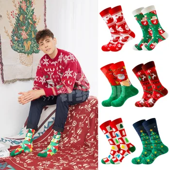 Qisin 2023 Božićno Drvce Pahuljica Djed Mraz Los Snijeg Pamučne Sretne Čarape Muške Božićne Čarape Sokken Harajuku Nove Božićne Čarape