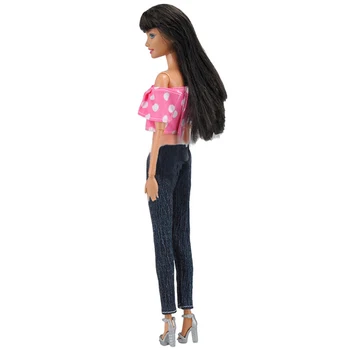 Roza Odjeće u privatnim kućama za Lutke Barbie, Odijevanje Kratki Top Duge Selma Jeans hlače Hlače Ručno DIY Igračka Najbolji Poklon