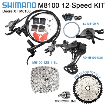 Shimano Deore XT M8100 Skup grupe 12 S SL + RD MTB Kočnice M6100 Krug 12 U Skup grupe 12 U HG 46/50/52 T MS Kasetofon kit 12 U kompletu