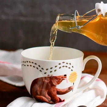 Slatka smeđi medvjed Velikog kapaciteta sladoled čaša za vodu Šalice 600 ml Čaše Crtani film Izraz Dizajn Keramika Kava Šalica Za Mlijeko
