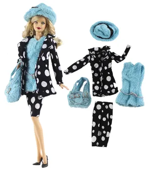 Službeni NK, 1 komplet, kostim Super lutke: funky plava torba + kaput grašak + kratke hlače + majica bez rukava Za igračaka lutke Barbie