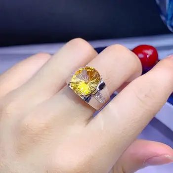 Srebro prsten sa žutim цитрином, prsten s dragim kamenom, muški prsten, donje prsten, ukras, velike veličine, ovalnog dobar svijetli kamen, poklon za rođendan, godišnjicu