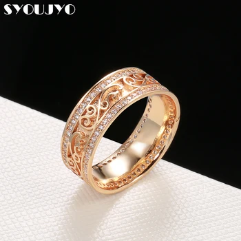 SYOUJYO Crown 585 Prsten Od Ružičastog Zlata Sa Prirodnim kubični cirkon do dva reda Mikro-Inlay vosak Klasični Vintage Etničke Nakit, Vjenčani Prsten je Poklon