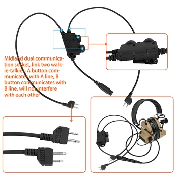 Taktička Vojna PZR RAC PZR Dual COMM Midland plug Adapter za Taktičke Slušalice PELTOR COMTAC / MAS Sordin Slušalice za Gađanje