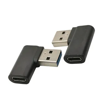 Tip C Ženski na USB 3.0 Muški Adapter USB C Pravokutni Adapter 90 Stupnjeva Lijevo i Desno Rafting Adapter Crna Metalik
