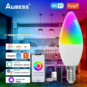 TUYA Smart WiFi E14 RGB Led Žarulja EU Lampa Alexa Google Home Yandex Alice Затемняемые Lampe Glasovno Upravljanje Spavaća soba Dekor Lampa