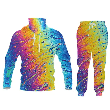 UJWI Sportski Odijelo i Zimski Muški 2-dijelni Kreativni Šarene Kapi Vode Sportska Odjeća Odijelo 3D Digitalni Tisak Veste Muški Custom