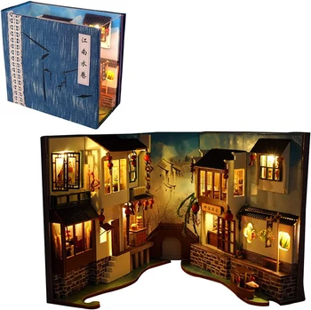 Uradi Sam Knjiga Kutak Pukovnije Kuća Lutaka Mali Drveni Bookshelf Umetanje Minijature Model Kuće Kit Anime Kolekcija Igračaka Na Rođendan Pokloni