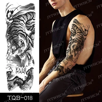 Velika Tetovaža Na Cijelu Ruku Zmaj Vodootporne Privremena Tetovaža Naljepnica Tigar Demon Očiju Muškarci Rukav Ruke Lubanju Cool Body Art Lažna Tetovaža