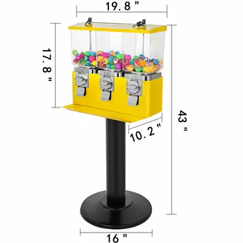 VEVOR Triple Candy Gumball Automat za prodaju Dispenzer S Ključevima Otvoreni Zabavni Park Igra Shop Prodaja Napuhavanje Loptu Kapsula Igračka