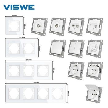 VISWE EU Standardna Utičnica Prekidač Svjetla Crna Staklena Ploča USB Dvostruka Utičnica Trostruki Zidne Utičnice Utičnice Četverokrevetne