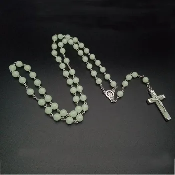 Vjerski Gotička Osvijetljeni Križ Privjesak Krunice Ogrlica Akrilne Perle, Nit Šarm Ogrlica za Muškarce Žene Vjerske Mole Nakit