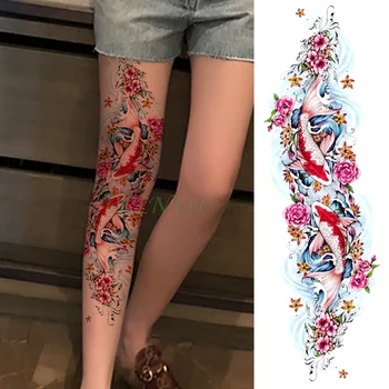Vodootporne Privremena Tetovaža Naljepnica šaran je riba cvijet puna ruka lažna tetovaža flash tattoo rukava velika površina za djevojke muškarci žene dama