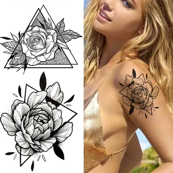 Vodootporno Privremene Tetovaže Crnci Skice Cvijeće Tetovaže 3D Naljepnice Crna Bljeskalica Lažne Tetovaže za Žene Body Art Jeftine Stvari