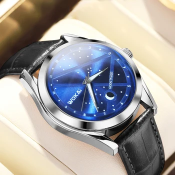 WOKAI visoke kvalitete moda plava konstelacija muški kožni remen kvarcni sat muške poslovne sportski sat jednostavne klasicni