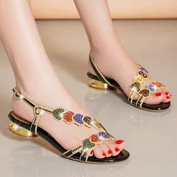 WUYAZQI/ljetne nove нескользящие sandale s dijamantima, ženske modne japanke na niske pete, umetnut dijamantima, ženske sandale sa kristalima, B8