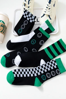 Zelene Kariranih Muške Čarape-cijevi, Ženske Sportske Pamučne Čarape s Nasmijana Lica, Korejski Par, Šahovskoj ploči, Uličnog i Hip-Hop, Skateboard