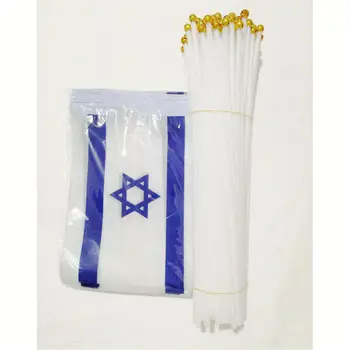 Zwjflagshow Izraelski Ručni Zastava 14*21 cm 100 kom. poliester Izraelski Mali Priručnik vijori Zastava s plastičnim zastava pol uz stup za ukras