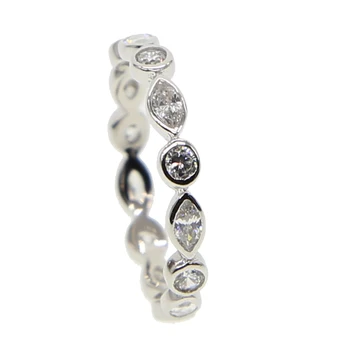 čisto srebro 925 sterling klasični dizajn AAA s efektom bisera: blistava prozirna kubni cirkonij krug zaručnički prsten prsten srebro